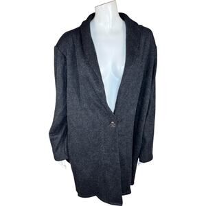 Dennis Basso Black Metallic Knit Sweater Shawl Collar Long Sleeve 1X Relaxed